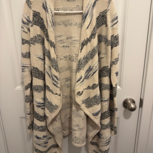 Lucky Brand Sweaters - Lucky Brand Womens‎ Small Open Front Cardigan Sweater Blue Cream Abstract Knit